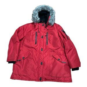 Mountain Ridge Winter Coat Faux Fur Trim Hood Red Size 3X